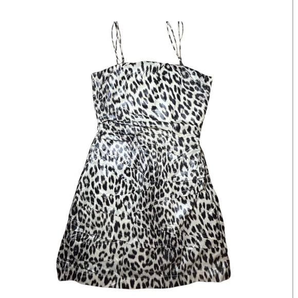 Yoana Baraschi Beige Black Animal Print Spaghetti or Strapless Party Dress Tulle - Picture 1 of 10